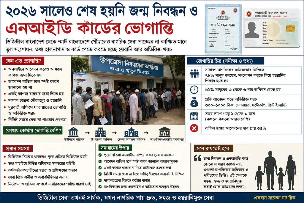 ২০২৬ সালেও শেষ হয়নি জন্ম নিবন্ধন ও এনআইডি কার্ডের ভোগান্তি